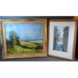 J Lawrence-Baker, Solway Firth, oil on canvas, signed, 49 x 59 cms together with a watercolour by