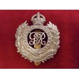 Royal Engineers (Volunteers) Officers WWI Forage Cap Badge GEOVI (Silver-plate), slider. K&K: 882.
