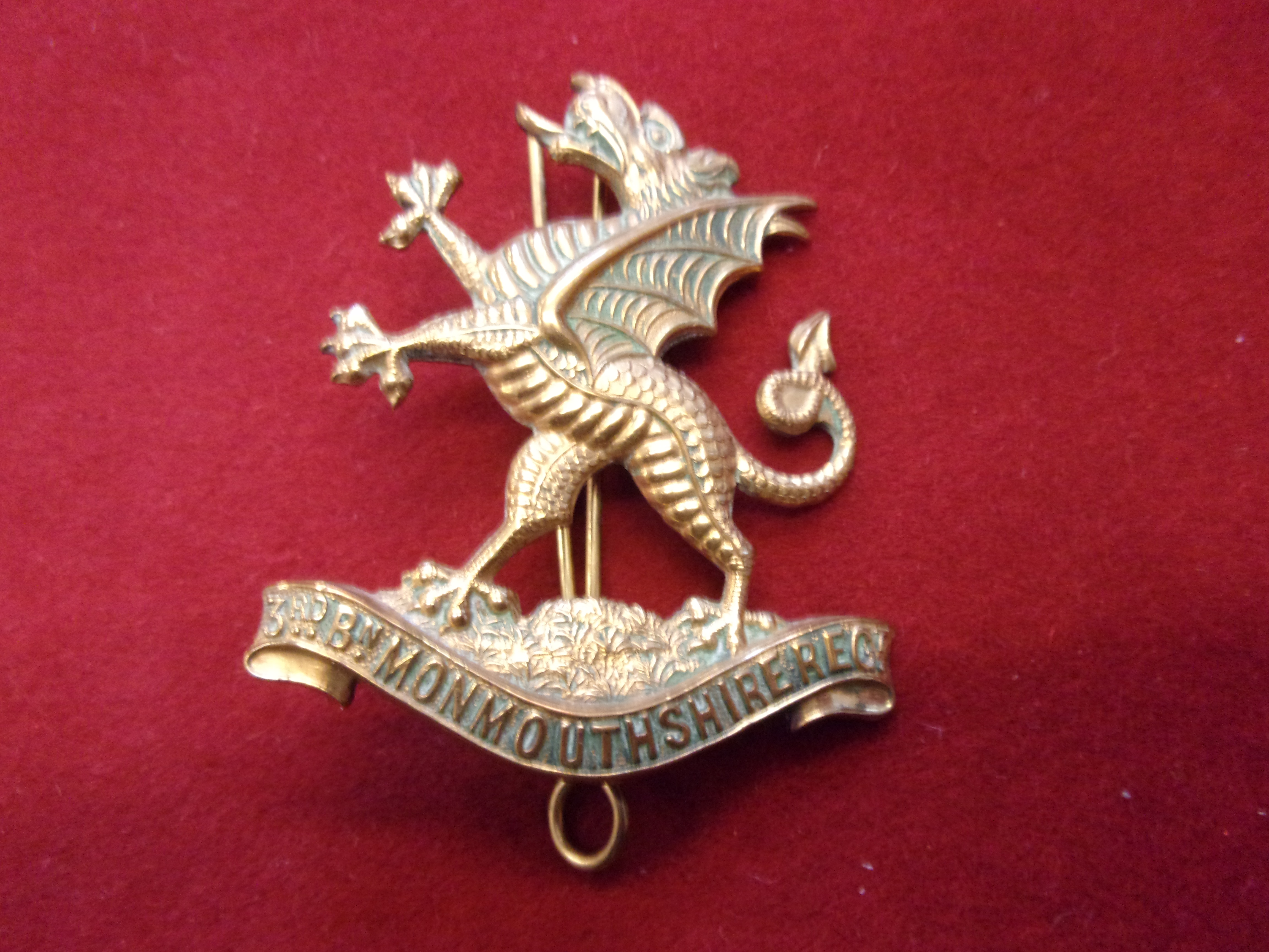 Monmouthshire Regiment 3rd Battalion Territorial Officers Forage Cap Badge (Bronze), two lugs,