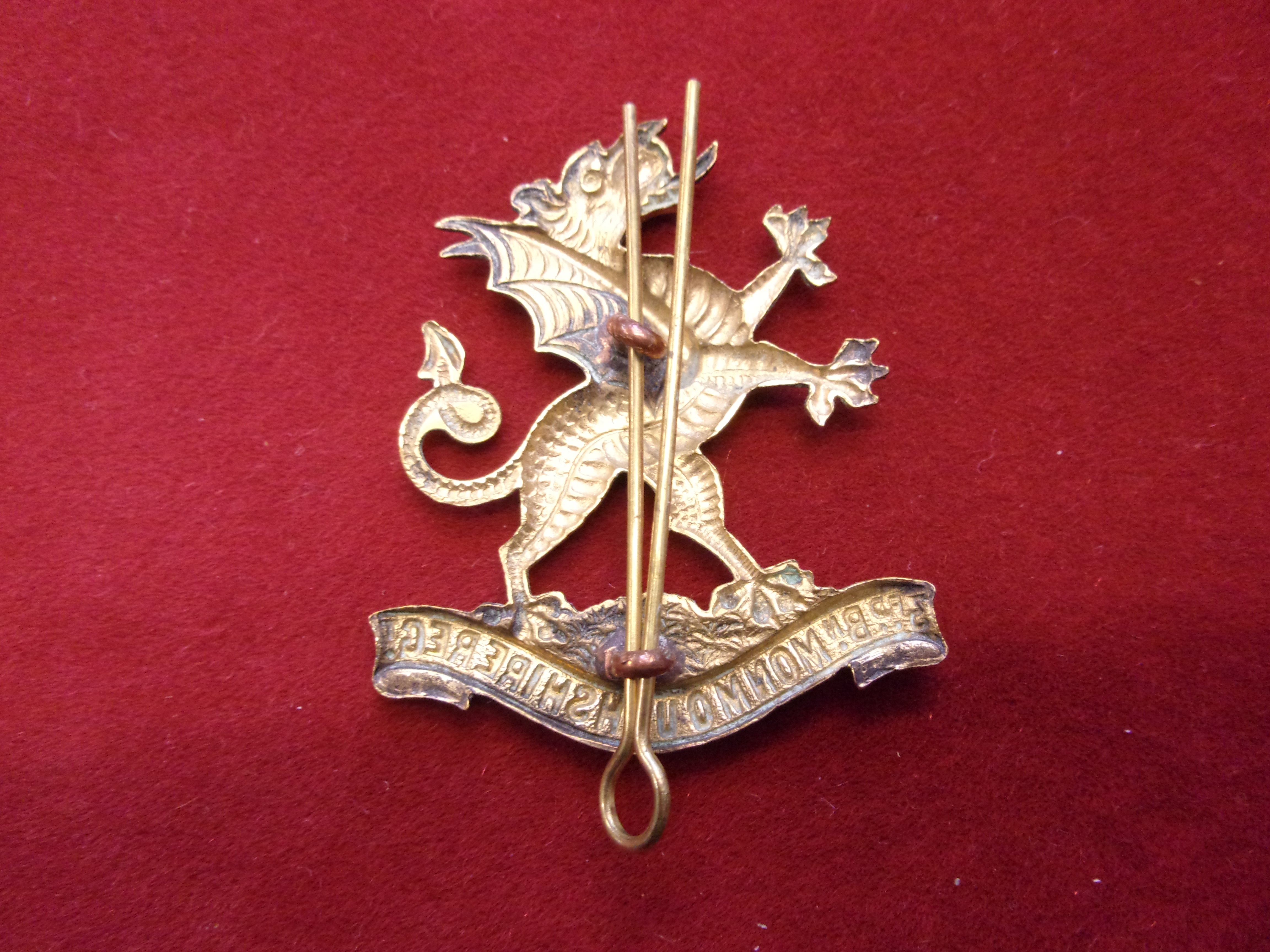 Monmouthshire Regiment 3rd Battalion Territorial Officers Forage Cap Badge (Bronze), two lugs, - Image 2 of 2