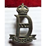 22nd Dragoon Guards WWII Cap Badge (White-metal), slider. K&K: 1912