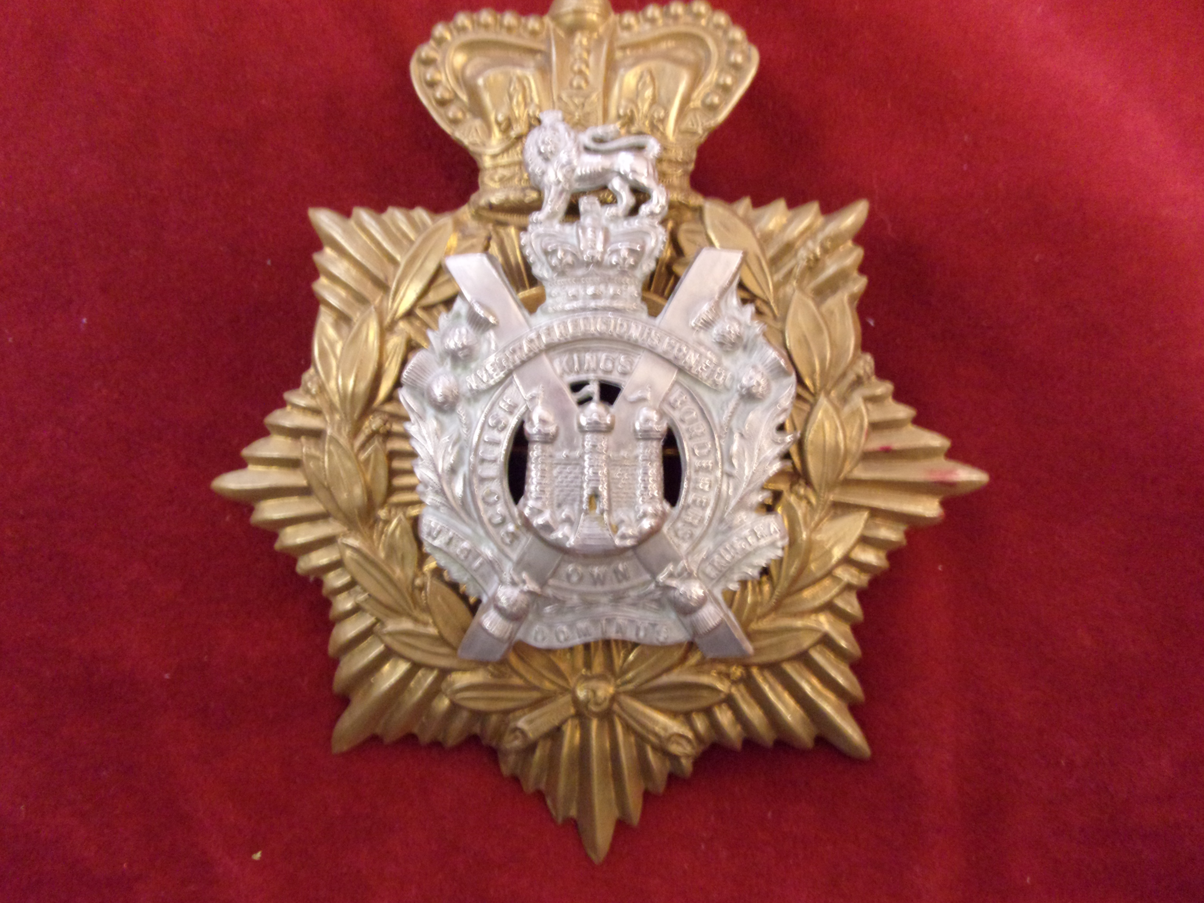 King's Own Scottish Borderers Regiment Victorian Helmet Plate, centre used 1884-1887 centre badge