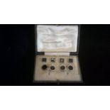 Jewellery-Lovely Boxed set of 9ct gold cuff links and four gentleman's dress studs, silver fronted