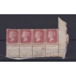 1864-79 Great Britain Penny red, Plate 172, m/mint marginal inscriptional plate corner, strip of