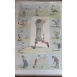 Golfing Print-Pen + Ink drawing cartons - condition