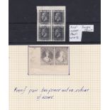 New Zealand proofs - two pence Chalon - imperf pair in black; and 1915 1 1/2d grey - black,