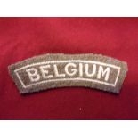 British WWII Belgium Volunteer Regiment cloth shoulder title, white on green