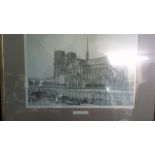 Print -J Goldrau " Façade laterale du Midi-fine colour in gold rim frame size with frame 17.1/2 x 21