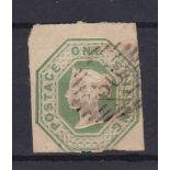 1847-54 Great Britain 1/- Pale green embossed, fine used with clear margins. SG54