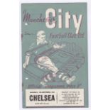 Manchester City v Chelsea 1954 September 11th Div.1 team & scores in pen including front cover rusty