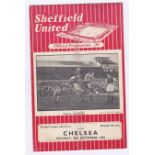 Sheffield United v Chelsea 1954 September 20th Div. 1 vertical crease score in pen rusty staple