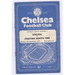 Chelsea v Preston North End 1954 September 6th Div. 1 horizontal & vertical creases rusty staples