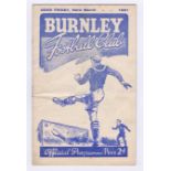 Burnley v Chelsea 1951 March 23rd Div. 1 horizontal crease rusty staple