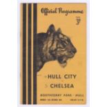 Hull City v Chelsea 1954 October 11th Friendly vertical crease team page score in pencil front cover