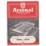 Arsenal v Chelsea 1954 December 25th Div.1 vertical crease rusty staples