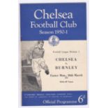 Chelsea v Burnley 1951 March 26th Div. 1 team change in pencil rusty staples