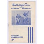 Huddersfield Town v Chelsea 1954 October 9th Div. 1 vertical crease score in pencil