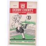 Derby County v Chelsea 1951 April 14th Div. 1 horizontal crease score & team changes in pen