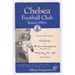 Chelsea v Wolverhampton Wanderers 1951 April25th Div. 1 team change in pen rusty staples