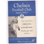 Chelsea v Liverpool 1951 April 21st Div. 1 team change & half-time scores in pencil