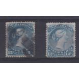 Canada 1868-71-12.1/2 cents bright blue, used and 12.1/2 cents pale dull blue, fine used SG60 + 60c,