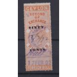 Ceylon 1891-Foreign Bill Stamp surcharged 60 cents on 3 Rupees, Barefoot No.46