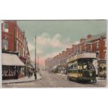 Postcard-Walthamstow (London) Hoe Lane-colour view trams, activity etc used 1918