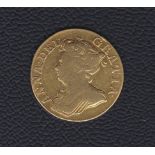 1710 _ Anne Gold Guinea, Third Bust, Fine, S