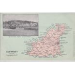 Postcard-Guernsey-Map postcard-view of St peters Port Inset, pub Potts