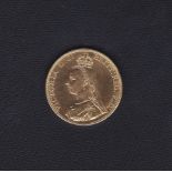 1887 - Gold £5- Jubilee Victoria, VF/EF. Spink: 3864 'Restike - 21 carat'