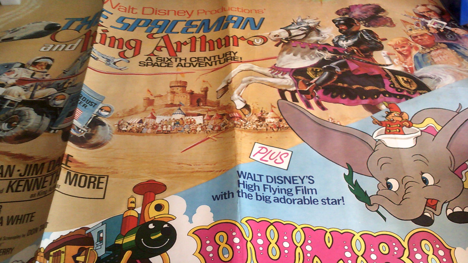 Poster-Walt Disney-Dumbo, 1979 production, The Spacemen and King Arthur all on one poster-good