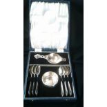 Tea Set-Boxed tea serving set, EPNS, strainer, spoons, etc