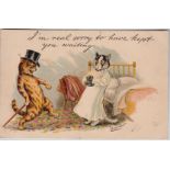 Postcard-Louis Wain-I'm real sorry to have keep you waiting, Tuck's series 957 used 1905