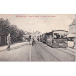 Postcard-Belgium/Railway Blankenberghe-Garedu Vicinal 'El route vers Ostende' train at station,