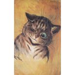 Postcard-Louis Wain-Winking Cat-pub Faulkner series 1596, used 1918, small corner wear