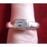 Silver Ring - Solid silver ring with good size white stone- ring size unknown