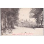 Postcard-Docking-Beeches opposite The Post Office, street scene, used 1906, Kings Lynn + Dolking