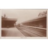 Postcard-Notts/Railway, Reford Station-Fine RP, steam loco arriving, used 1925