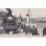 Postcard-France-Dieppe-Steam Paquebot arriving and steam loco at the quay activity pub ND