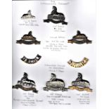 The Lincolnshire Regiment Cap Badge and Collar Badge Collection on a sheet (9) including K&K: 600