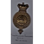 Monmouthshire Regiment Glengarry Badge 1880's variant, g/m and two lugs.