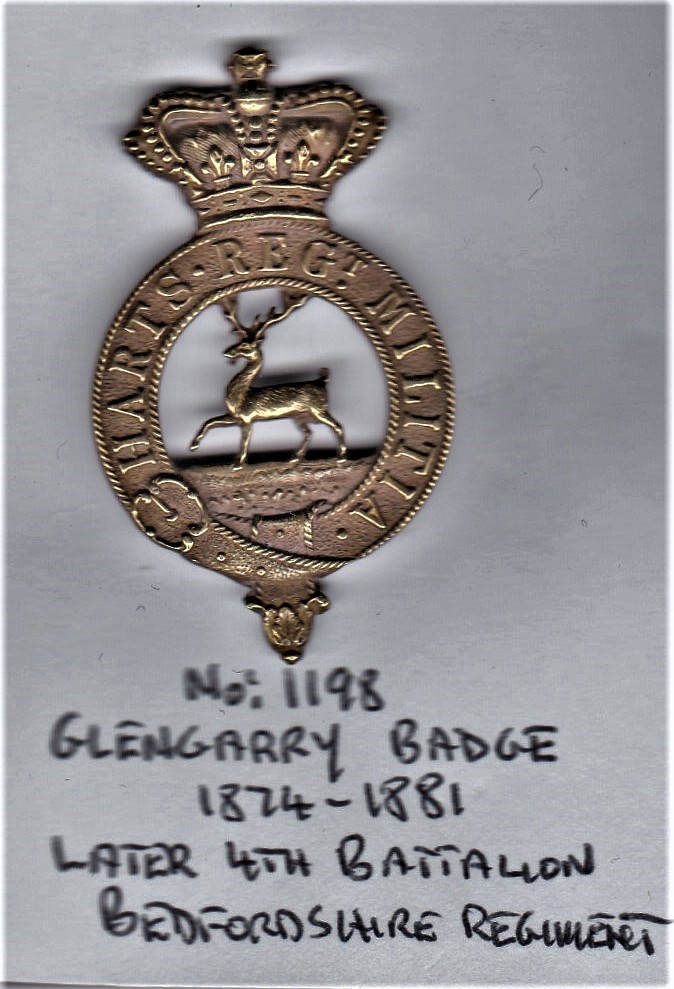 Harts Regt Militia 1874-1881 Glengarry Badge later the 4th Battalion Bedfordshire Regt. G/m with two