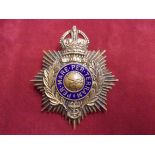 British WWII Royal Marines helmet plate badge, NCO pattern with enamel. KC (Brass and enamel, lugs)