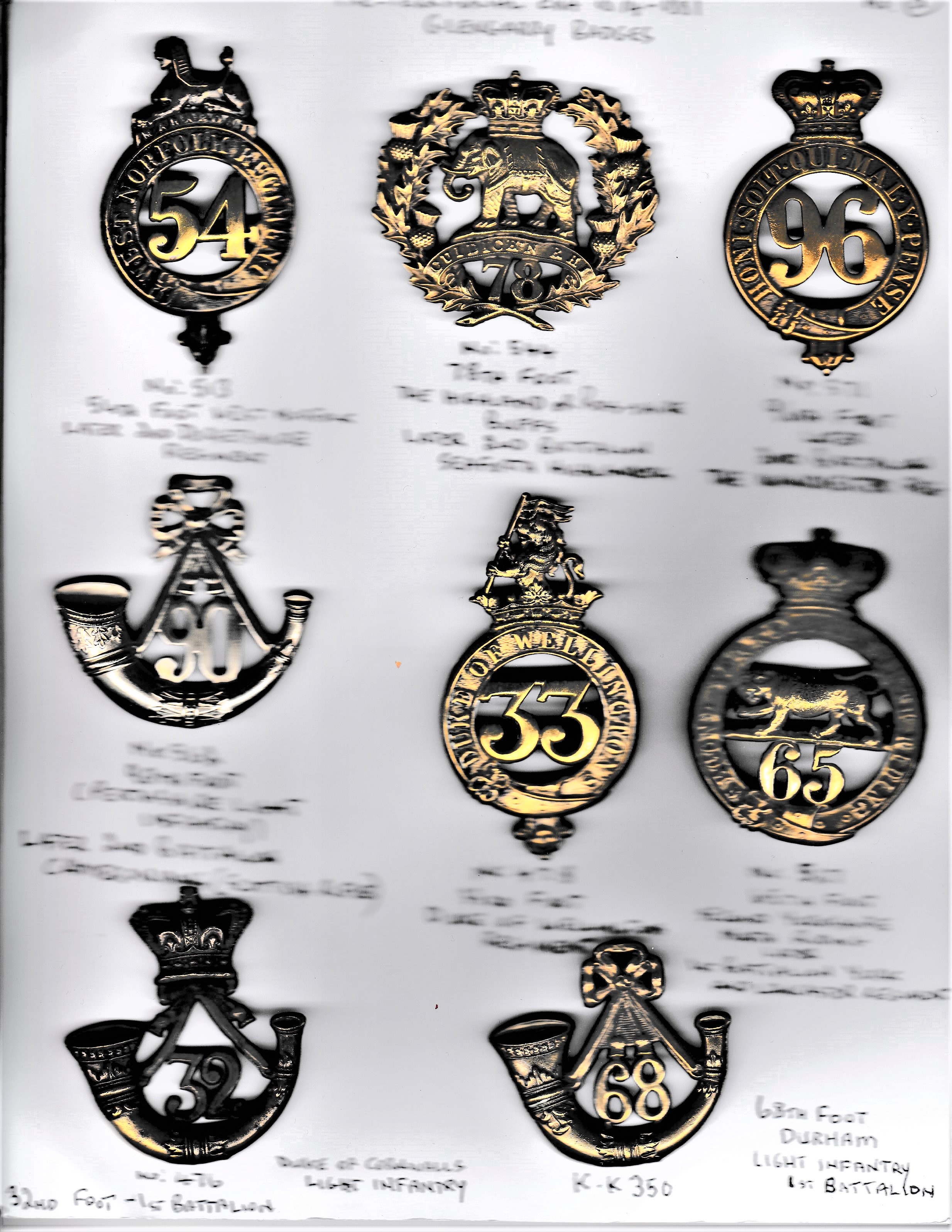 Pre-Territorial Era 1874-1881 Glengarry Badges (8) including: The 54th Foot (West Norfolk later