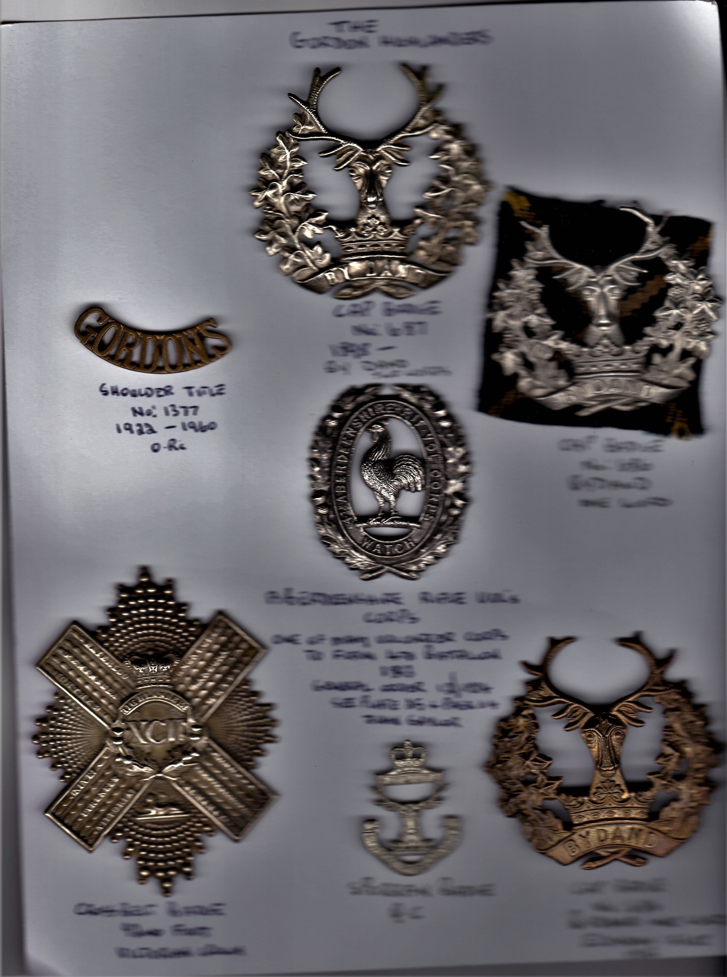 The Gordon Highlanders Cap Badge and Cross Belt collection including: K&K: 687 1898 onwards Cap