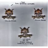 16th Queen's Lancers Cap Badge and Collar Badges, Cap Badge Small Version worn only by Warrant