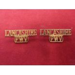 Lancashire Regt (Prince of Wales's Volunteers) Shoulder Title Pair (Gilding-metal), two lugs each.