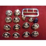 British RAF set of uniform jacket buttons, a complete set with belt buckle, KC (Stay-bright). An