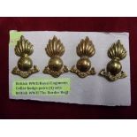 Royal Artillery Collar Badges (4) pairs (Gilding-metal), two lugs each.