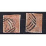 Australia (Victoria) 1854 - 6d Orange, Imperforate, fine used SG32 (2)